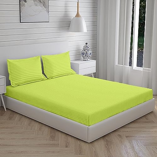 Osric Glace Cotton Fitted Queen Size Double Bedsheet 90x100 inch with 2 Pillow Cover 18x28 inch for Home, Hotel, Guest Room (Grey 300)