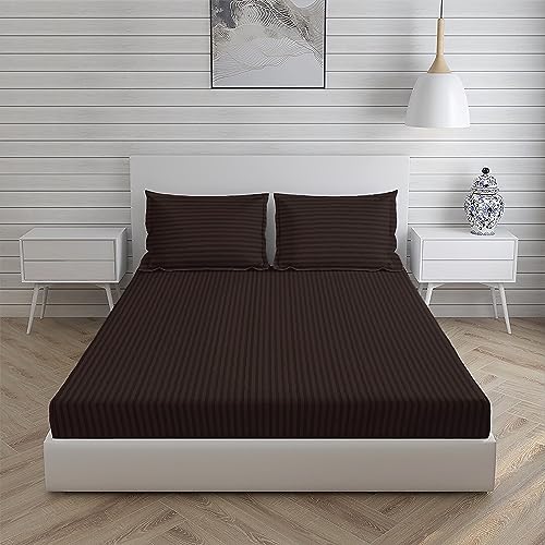 Osric Glace Cotton Fitted Queen Size Double Bedsheet 90x100 inch with 2 Pillow Cover 18x28 inch for Home, Hotel, Guest Room (Grey 300)