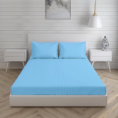 Osric Glace Cotton Fitted Queen Size Double Bedsheet 90x100 inch with 2 Pillow Cover 18x28 inch for Home, Hotel, Guest Room (Grey 300)