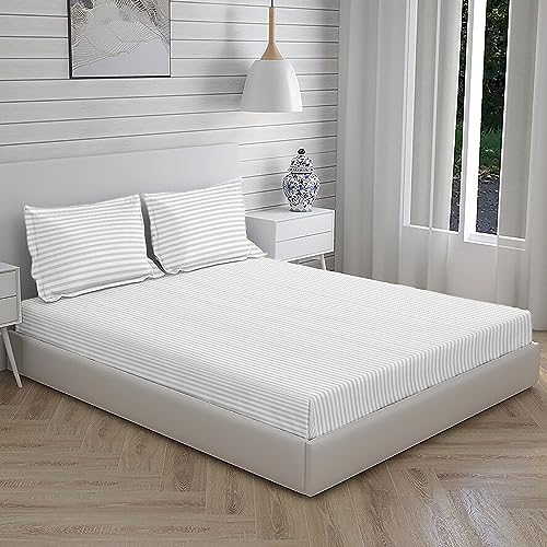 Osric Glace Cotton Fitted Queen Size Double Bedsheet 90x100 inch with 2 Pillow Cover 18x28 inch for Home, Hotel, Guest Room (Grey 300)
