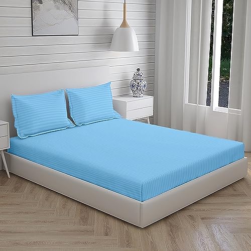 Osric Glace Cotton Fitted Queen Size Double Bedsheet 90x100 inch with 2 Pillow Cover 18x28 inch for Home, Hotel, Guest Room (Grey 300)