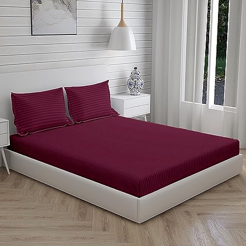 Osric Glace Cotton Fitted Queen Size Double Bedsheet 90x100 inch with 2 Pillow Cover 18x28 inch for Home, Hotel, Guest Room (Grey 300)