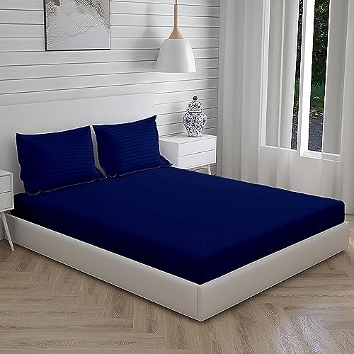 Osric Glace Cotton Fitted Queen Size Double Bedsheet 90x100 inch with 2 Pillow Cover 18x28 inch for Home, Hotel, Guest Room (Grey 300)