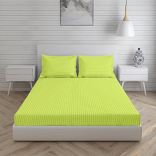 Osric Glace Cotton Fitted Queen Size Double Bedsheet 90x100 inch with 2 Pillow Cover 18x28 inch for Home, Hotel, Guest Room (Grey 300)