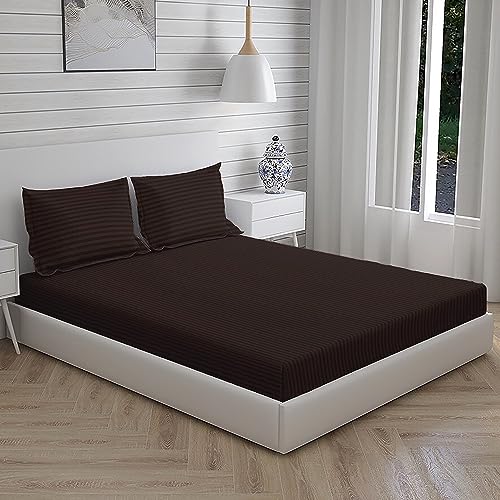 Osric Glace Cotton Fitted Queen Size Double Bedsheet 90x100 inch with 2 Pillow Cover 18x28 inch for Home, Hotel, Guest Room (Grey 300)
