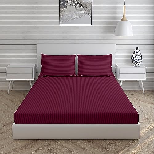Osric Glace Cotton Fitted Queen Size Double Bedsheet 90x100 inch with 2 Pillow Cover 18x28 inch for Home, Hotel, Guest Room (Grey 300)