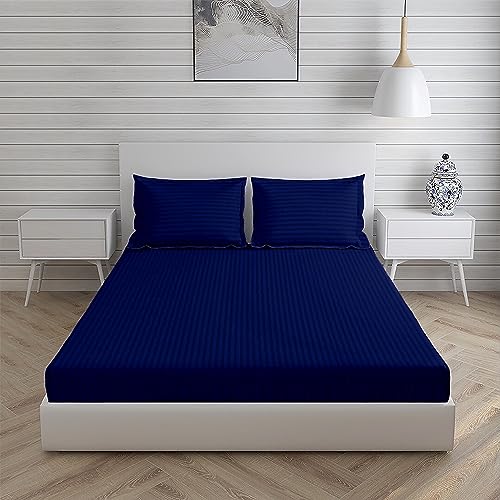 Osric Glace Cotton Fitted Queen Size Double Bedsheet 90x100 inch with 2 Pillow Cover 18x28 inch for Home, Hotel, Guest Room (Grey 300)