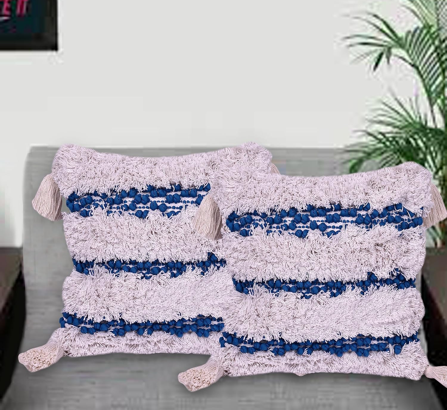 Osric Handmade Cotton Cushion Cover Set of 1 Piece 16x16 Inches (40cm.). (CC 3FL Blue)