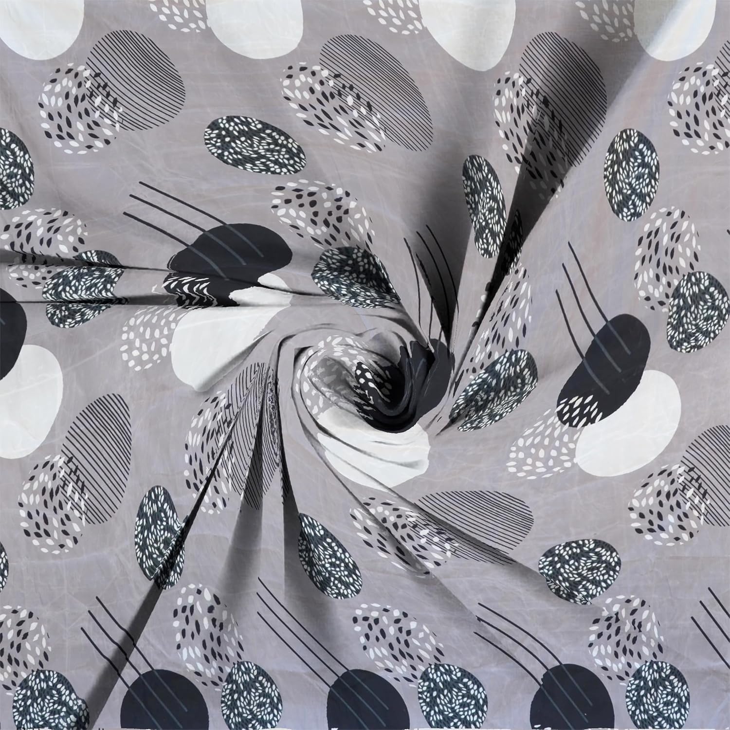 Osric Cotton Elastic Fitted Bedsheet Set, King Size Double Bed 90 x 100, with 2 Pillow Covers Print (Grey Circle 6)